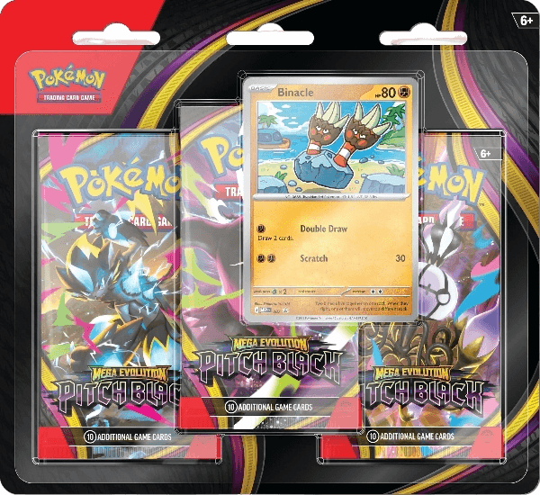 07/17 Pokemon TCG - Mega Evolution Pitch Black 3 Blister Booster Packs - Binacle