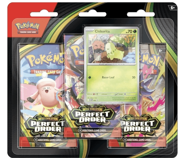 Pokemon TCG - Mega Evolution Perfect Order 3 Blister Booster Packs - Chikorita