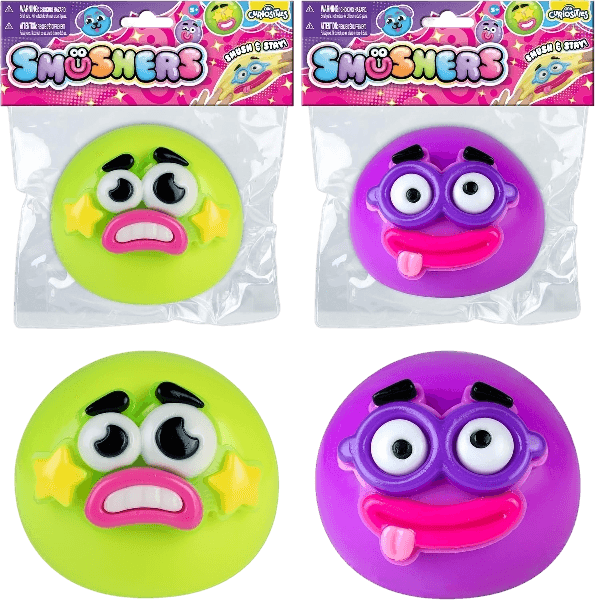 ORB Smushers Slow Rising Squishy Faces 2 Pack - Purple Glasses and Green Star Face