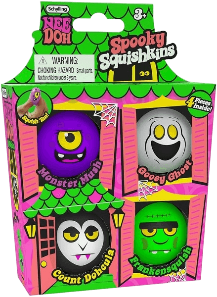 Schylling Spooky Squishkins Teenie Needoh Haunted House 4-Pack squeezable Balls Halloween Pack