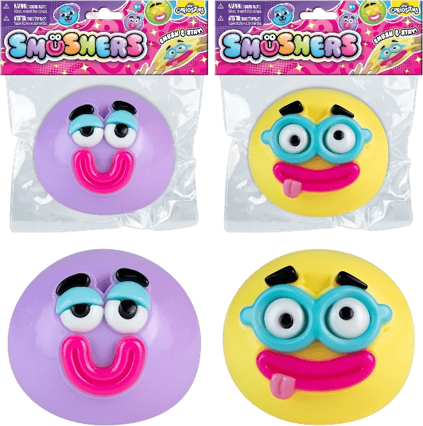 ORB Smushers Slow Rising Squishy Faces 2 Pack - Yellow Glasses and Purple Smiley