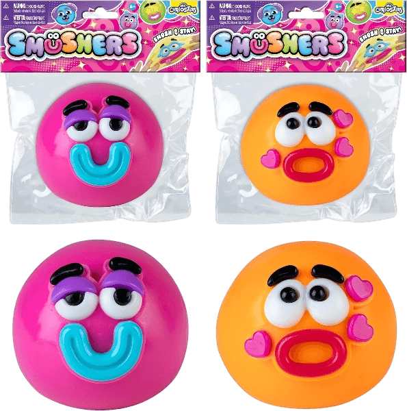 ORB Smushers Slow Rising Squishy Faces 2 Pack - Pink Smiley and Orange Heart Face