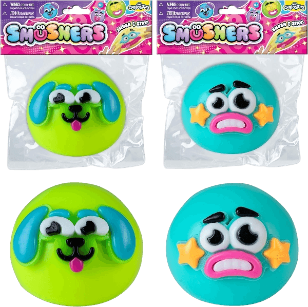 ORB Smushers Slow Rising Squishy Faces 2 Pack - Green Dog and Blue Star Face