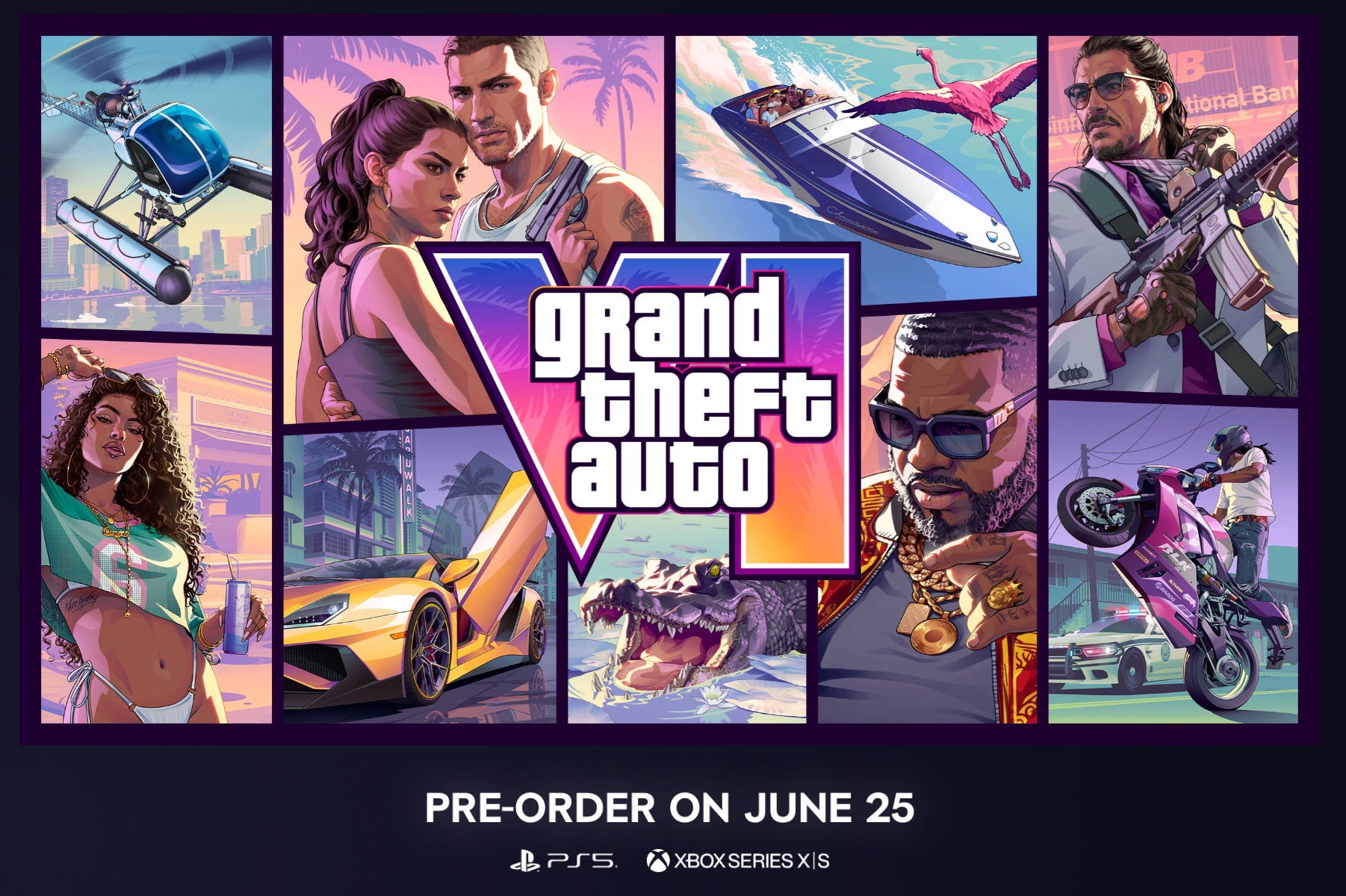 Grand Theft Auto VI official key art — pre-order on June 25 for PS5 and Xbox Series X|S